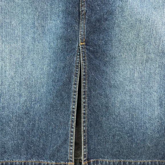 Vintage Y2K high waisted jeans skirt below knee front slit dark denim Sz3 - Picture 9 of 14